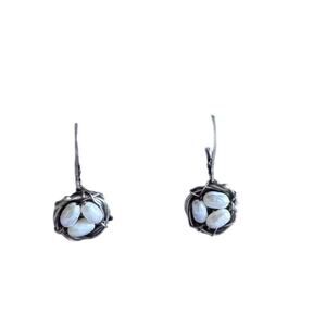 Handmade Sterling silver pearl egg nest earrings